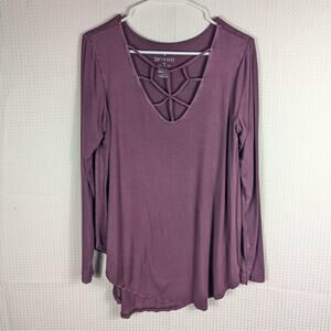 American Eagle Soft & Sexy L Purple Long Sleeve Strappy Viscose Stretch Top